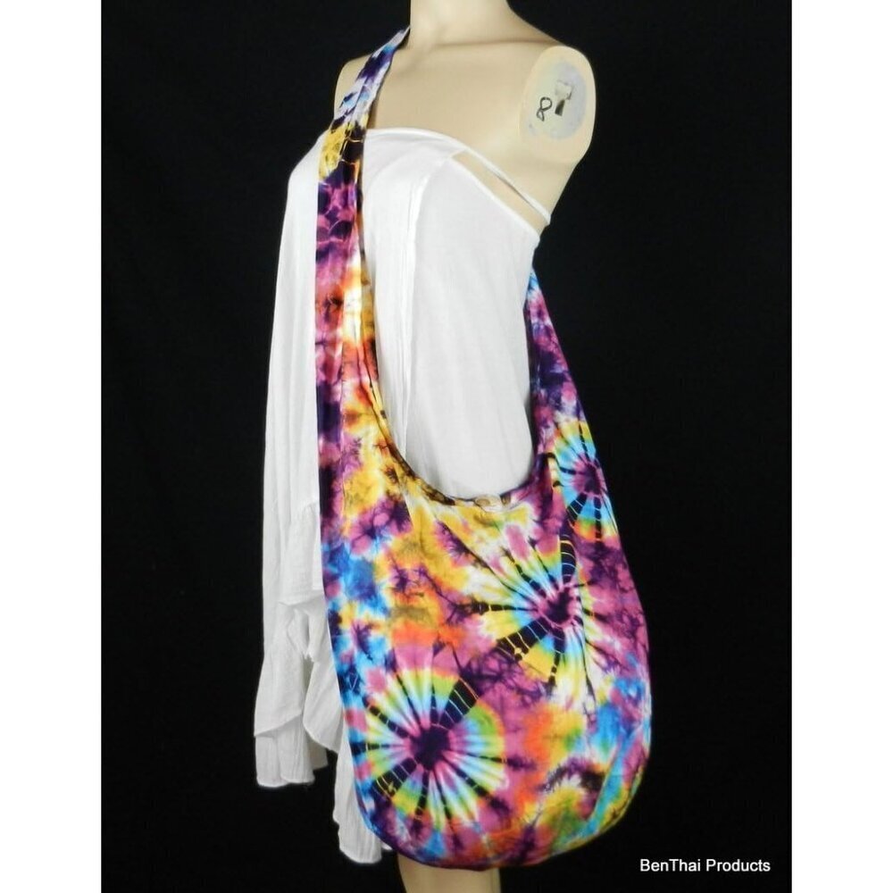 Cotton Tie-Dye Crossbody Bag Unisex Colorful Hobo Bohemian Shoulder Purse - Picture 3 of 4
